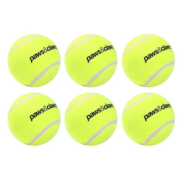 6x Paws And Claws 10cm Jumbo Tennis Balls Durable Dog/Pet/Cat Play Toy Assorted