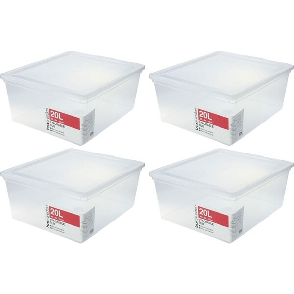 4x Boxsweden Essentials 20L Stackable Storage Tub Home Organiser/Container /Box
