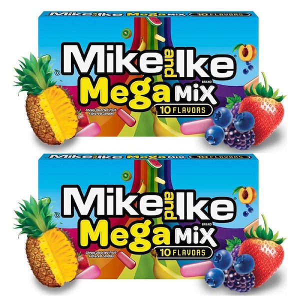 2x Mike & Ike 141g Mega Mix 10 Fruit Flavoured Chewy Confectionery Candy/Sweet