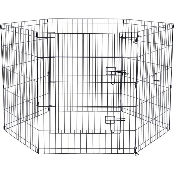 6pc Paws & Claws Play Pen Cage 61cm 6 Sided Pet/Dog Enclosure Fence Large Black