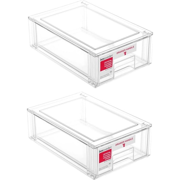 2x Boxsweden Crystal Stackable Organiser Drawer 32cm Plastic Storage Container