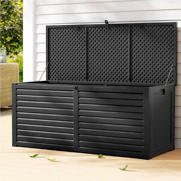 490L Gardeon Outdoor Storage Box Container Lockable Garden Bench Shed Tools Toy All Black