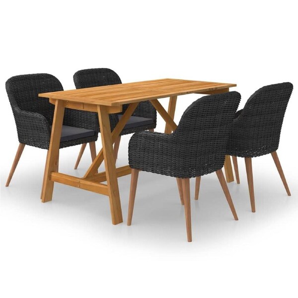 5 Piece Garden Dining Set Black vidaXL