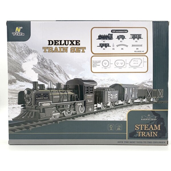 Classical Freight Steam Rail Train Set Battery Operated RTR Simulation Kids Toy