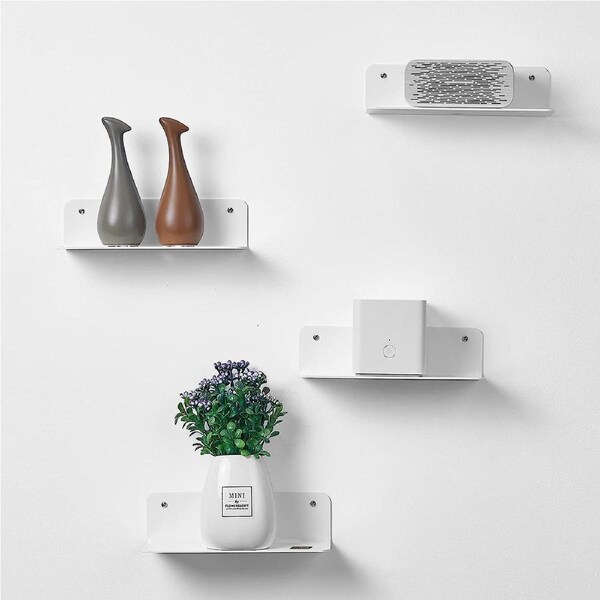 Floating Shelves with Cable Clips for Bedroom, Bathroom, Gaming Room, White (Set of 4)