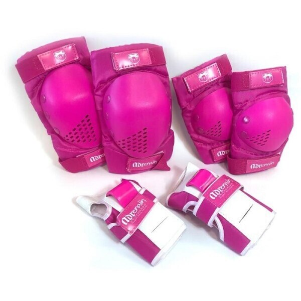 Adrenalin Skate Protection Elbow, Knee Pads & Wrist Brace Guards 6 Piece Set Child Pink