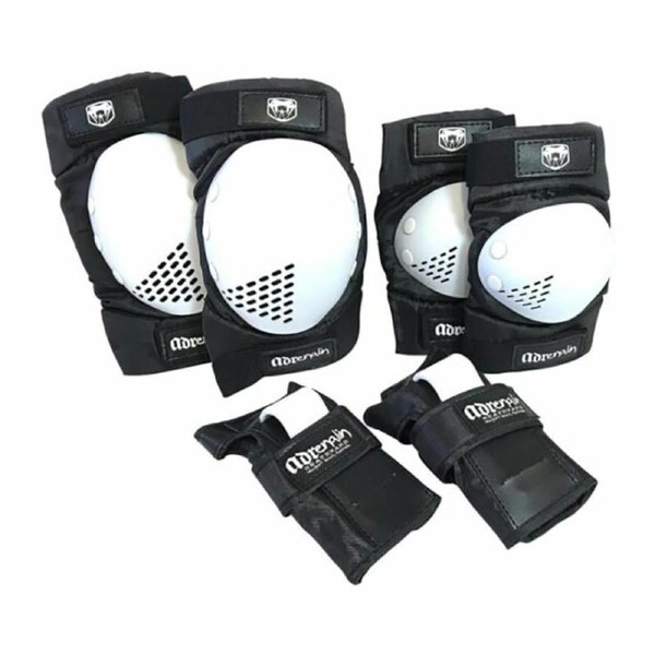Adrenalin Skate Protection Elbow, Knee Pads & Wrist Brace Guards 6 Piece Set Adult White