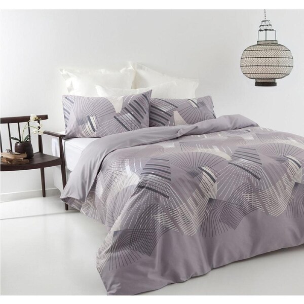 Oriental Fan Grey Quilt Cover Set - Double
