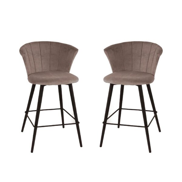 HomeStar Set of 2 Calliope Velvet Fabric Modern Kitchen Counter Bar Stool - Grey
