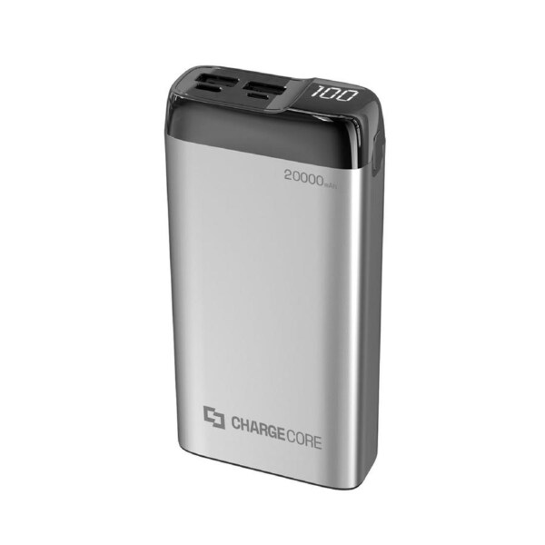 Laser 20000mAh Silver Power Bank - Rapid Charging, LED Display, Sleek Design