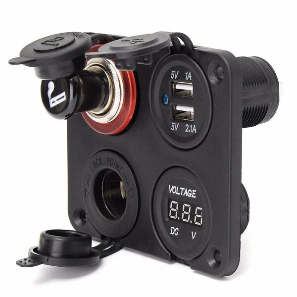 12V-24V Car Dual Cigarette Lighter Plug Socket+ Dual USB Port Charger+ Voltmeter