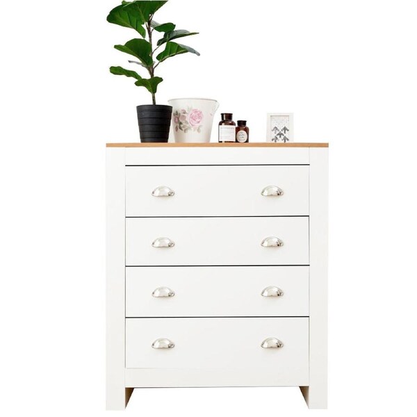 Foret Dresser Tallboy Cabinet Bedside Bedroom Storage Chest 4 Drawers Wood White Coastal
