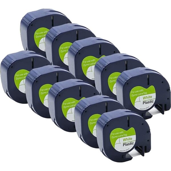 Ozoffer 10PK Compatible Dymo LetraTag Refills 91331 Plastic Label Tape LT-100H 12mm x 4m