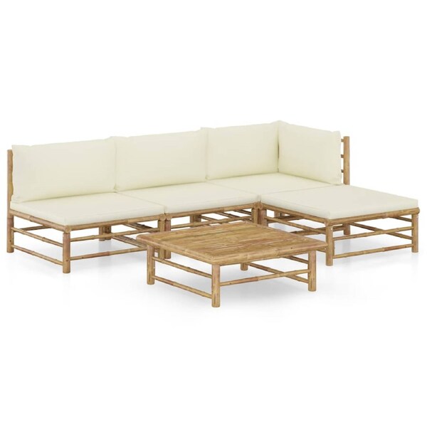 5 Piece Garden Lounge Set with Cream White Cushions Bamboo vidaXL