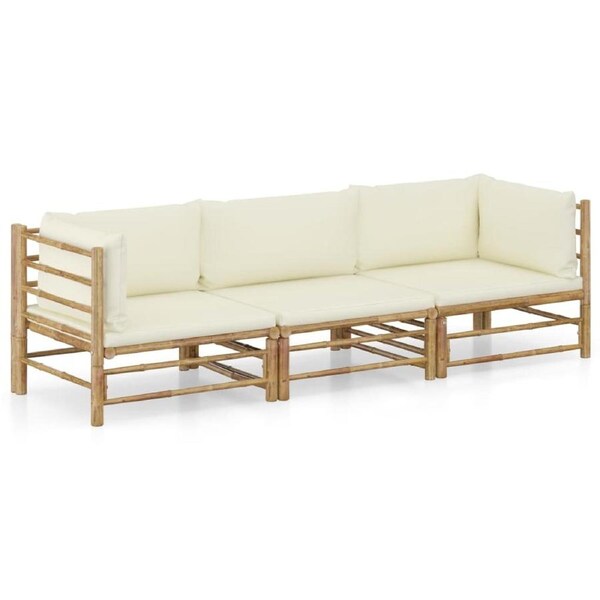 3 Piece Garden Lounge Set with Cream White Cushions Bamboo vidaXL