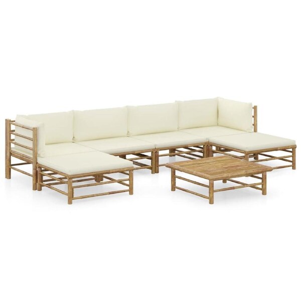 7 Piece Garden Lounge Set with Cream White Cushions Bamboo vidaXL