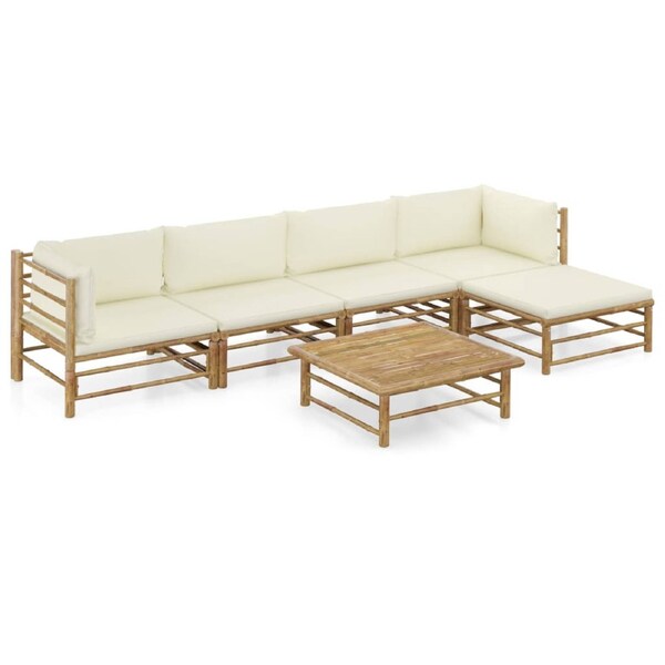 6 Piece Garden Lounge Set with Cream White Cushions Bamboo vidaXL