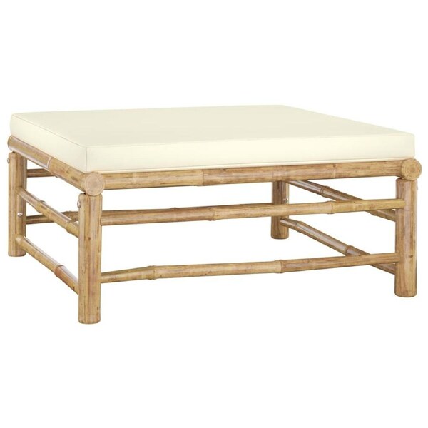 Garden Footrest with Cream White Cushion Bamboo vidaXL