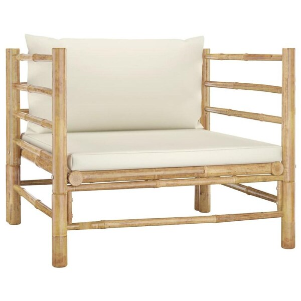 Garden Sofa with Cream White Cushions Bamboo vidaXL