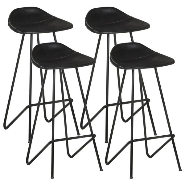 Bar Stools 4 pcs Black Real Leather vidaXL