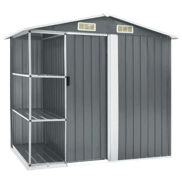 Garden Shed with Rack Grey 205x130x183 cm Iron vidaXL