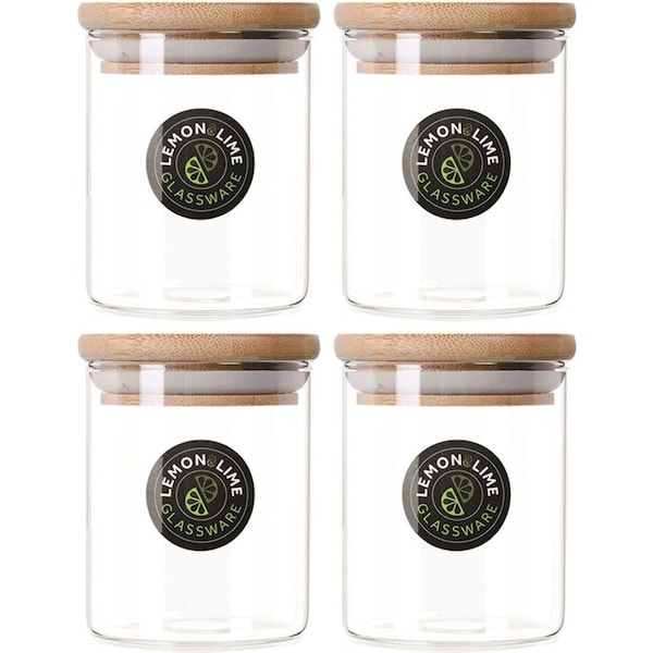 4x Lemon & Lime Glass Jar Camden 0.2L Bamboo Lid Canister Food Storage Container