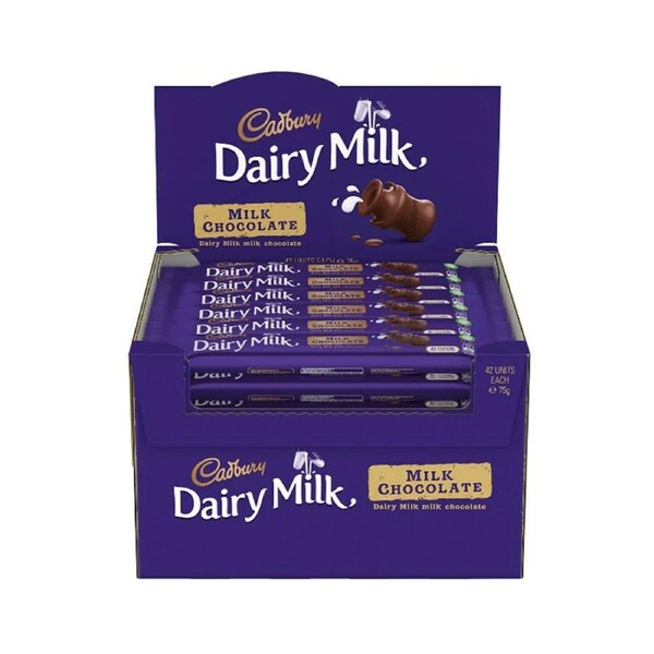42pc Cadbury Dairy Milk Chocolate Bar 75g Confectionery Choco Sweet Snack Treats