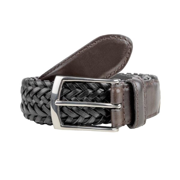 Dents Mens Stretch Plaited Leather Belt - Black/Brown X-Large