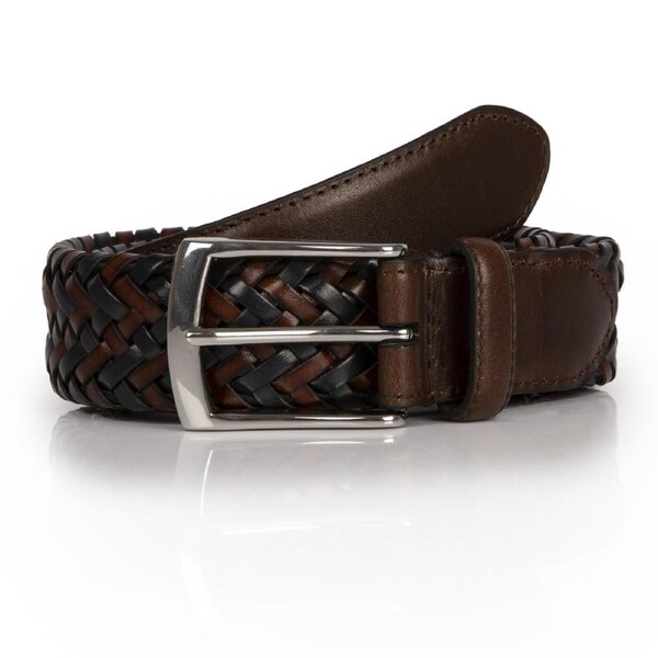 Dents Mens Stretch Plaited Leather Belt - Brown/Navy Large