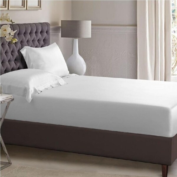 Luxurious Satin Polyester Fitted Sheet & Pillowcase Set 1000TC White / Double