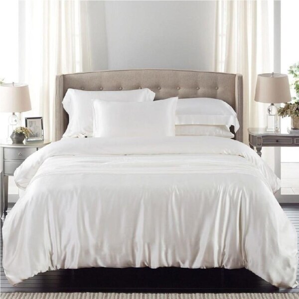 Silky Satin Quilt Cover and Pillowcase Set 1000TC White / Queen