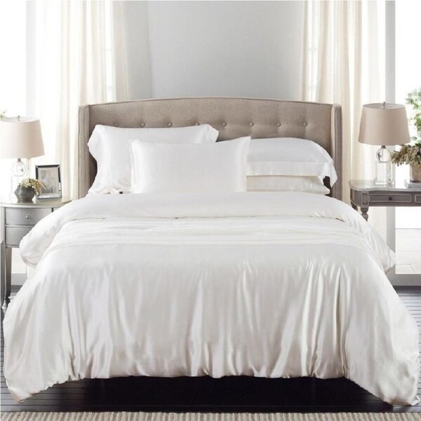 Silky Satin Quilt Cover and Pillowcase Set 1000TC White / Super King