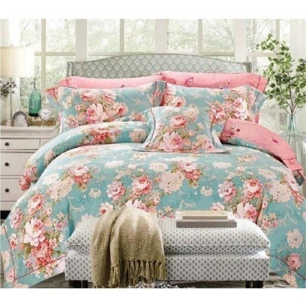 Flora Design 100% Cotton Quilt Cover Set in Green 300TC Single