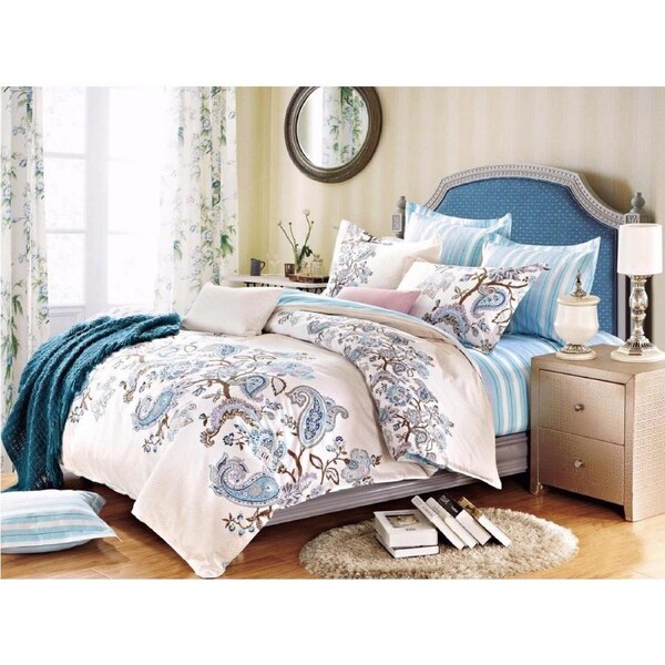 Blue Paisley Design Quilt Cover Set Queen