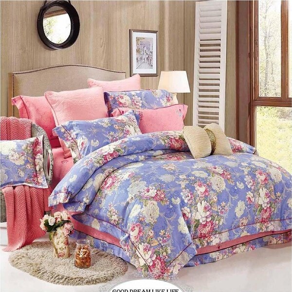 Flora Blue Design Quilt Cover Set Single