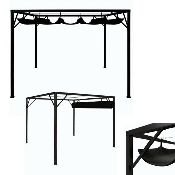 3x3m Gazebo With Retractable Roof Steel Frame Patio Sunshade Outdoor Shelter