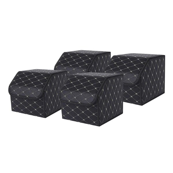 SOGA 4X Leather Car Boot Collapsible Foldable Trunk Cargo Organizer Portable Storage Box Black/Gold Stitch Small