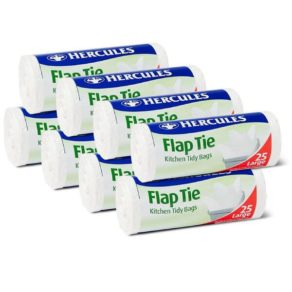 200pc Hercules Flap Tie 35L Bin Garbage Trash Bag Kitchen Heavy Duty Plastic