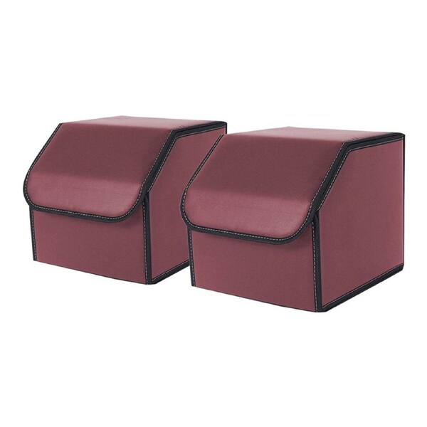 SOGA 2X Leather Car Boot Collapsible Foldable Trunk Cargo Organizer Portable Storage Box Red Small