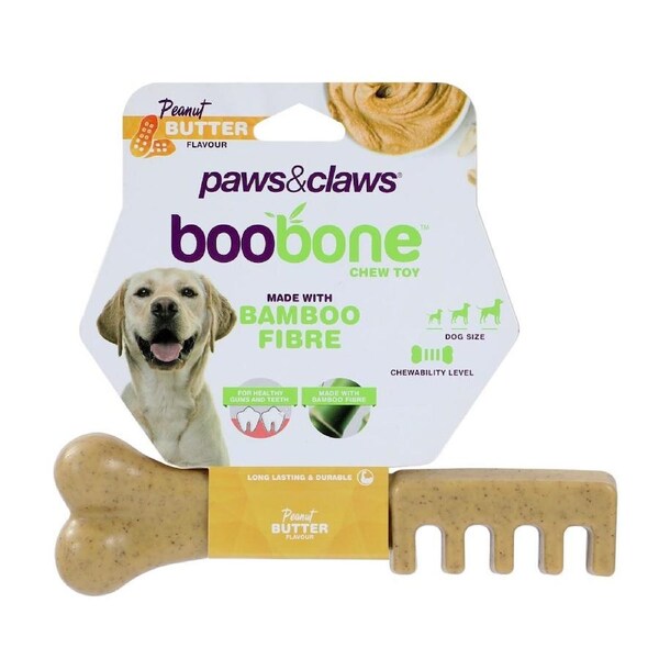 Paws & Claws 18.5cm Boobone Bamboo Toothbrush/Chew Toy Peanut Butter Pet/Dog
