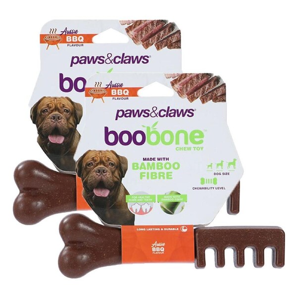 2x Paws & Claws 18.5cm Boobone Bamboo Toothbrush/Chew Toy Aussie BBQ Pet/Dog