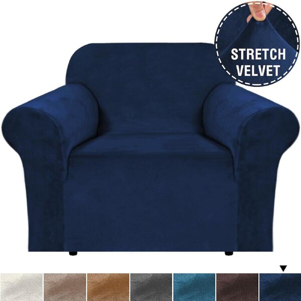 Velvet Plush Sofa Cover Stretch Couch Cover Furniture Protector for 1/2/3 Seater Navy / 2-Seater Sofa
