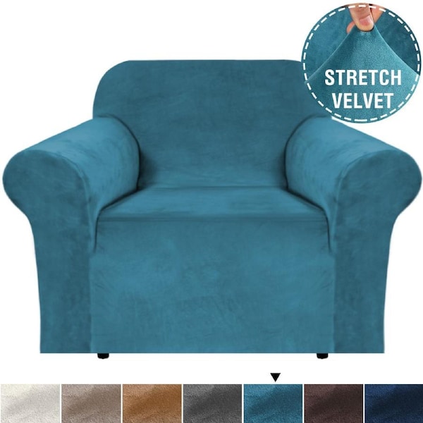 Velvet Plush Sofa Cover Stretch Couch Cover Furniture Protector for 1/2/3 Seater Peacock Blue / 2-Seater Sofa