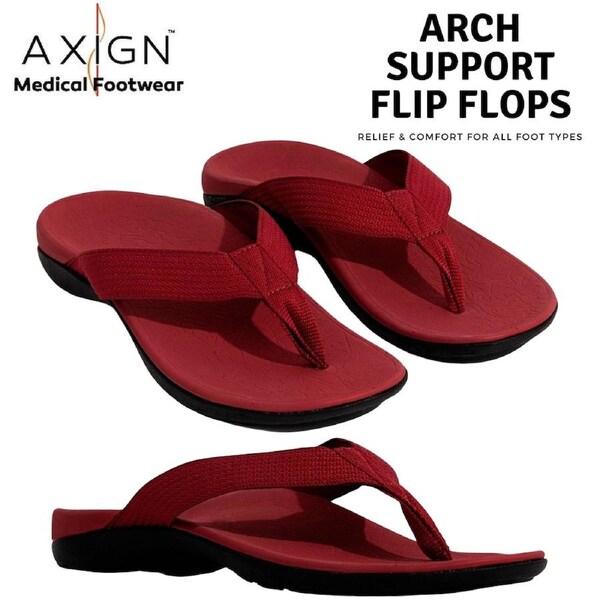 AXIGN Premium Orthotic Arch Support Flip Flops Sandal Thongs Archline - Red Euro 39