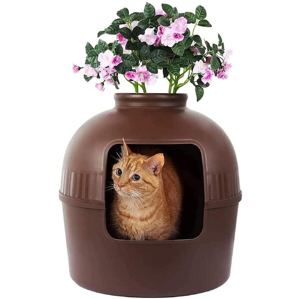 YES4PETS Multifunctional Cat Litter Box Pet Cat House Semi-Enclosed Brown