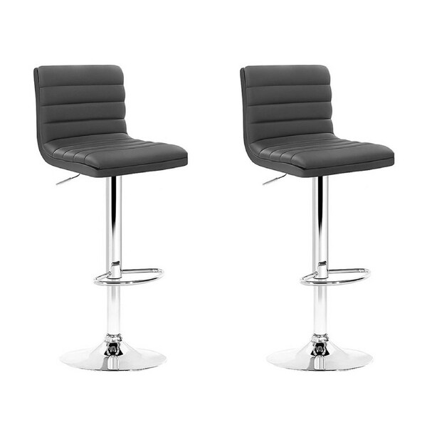 Leather Lined Pattern Bar Stools- Grey and Chrome -Set of 2