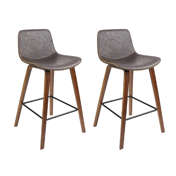 Leather Patterned Bar Stools Gas Lift - Wood and Brown - Set of 2
