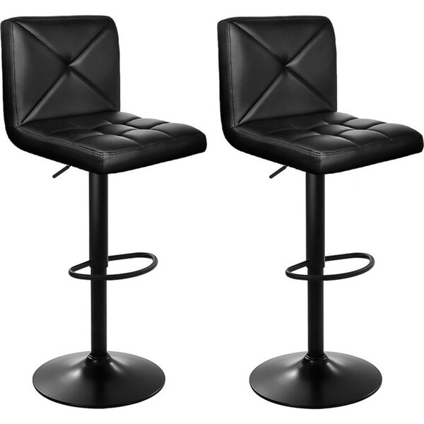 Leather Bar Stools Gas Lift - Black - Set of 2