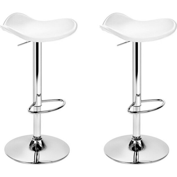 Leather Bar Stools Gas Lift - White and Chrome - Set of 2
