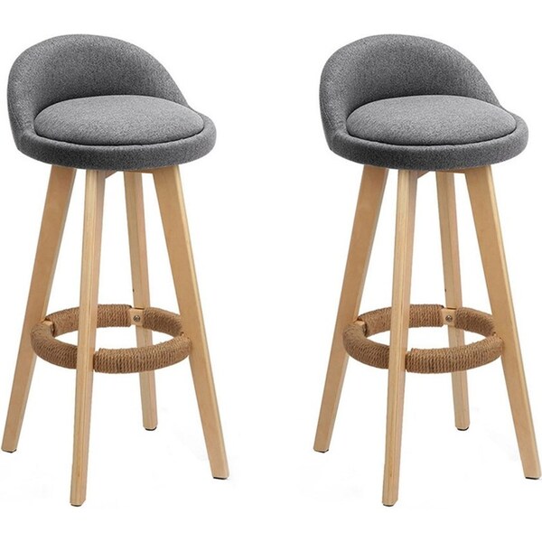Fabric Bar Stools - Grey and Wood - Set of 2